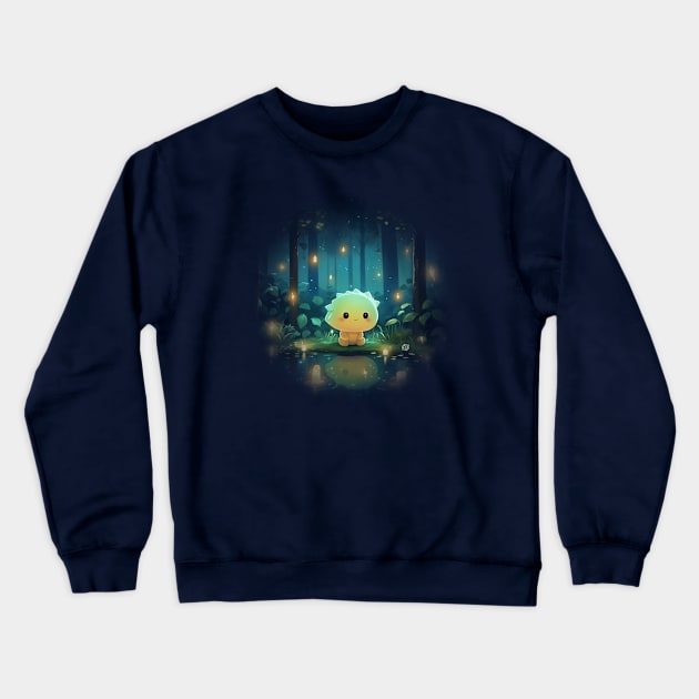 Kawaii Dino alone in a forest Crewneck Sweatshirt by Violet77 Studio